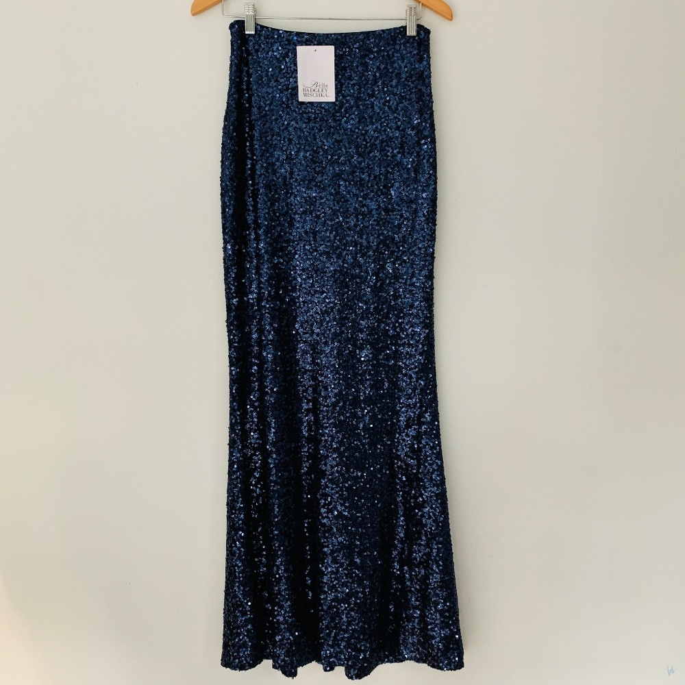 NWT BELLE BADGLEY MISCHKA Navy Blue Sequin Skirt 6
